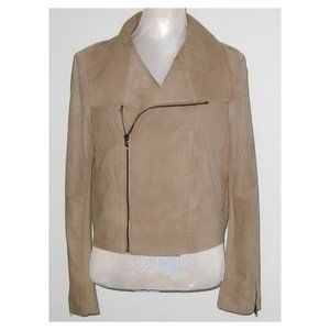 NWT Halston Heritage Suede Leather MOTO Jacket Women Size L Dark Sand MSRP $895